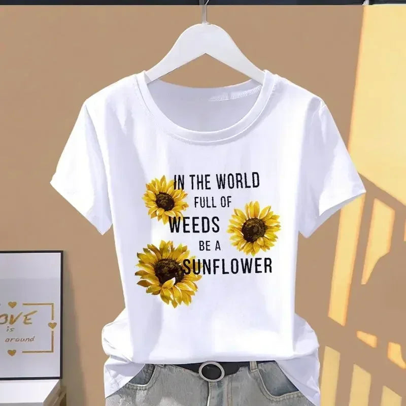 Women's Flower Graphic Print T-Shirt – Harajuku Streetwear Tee