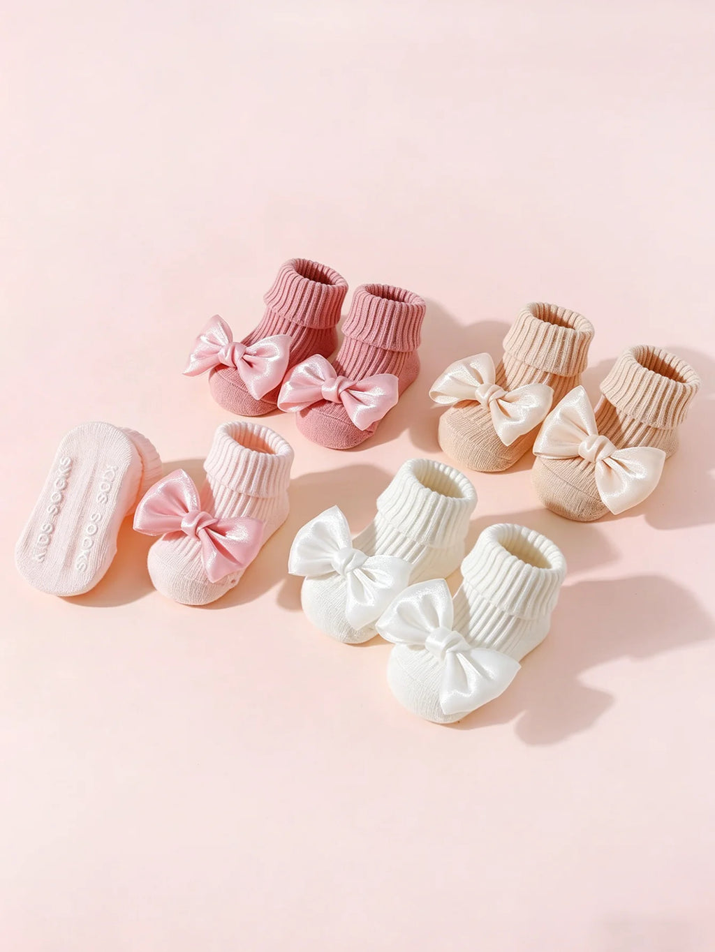 Soft Cotton Baby Girls' Socks with Bow – 4 Cozy Pairs for Tiny Feet