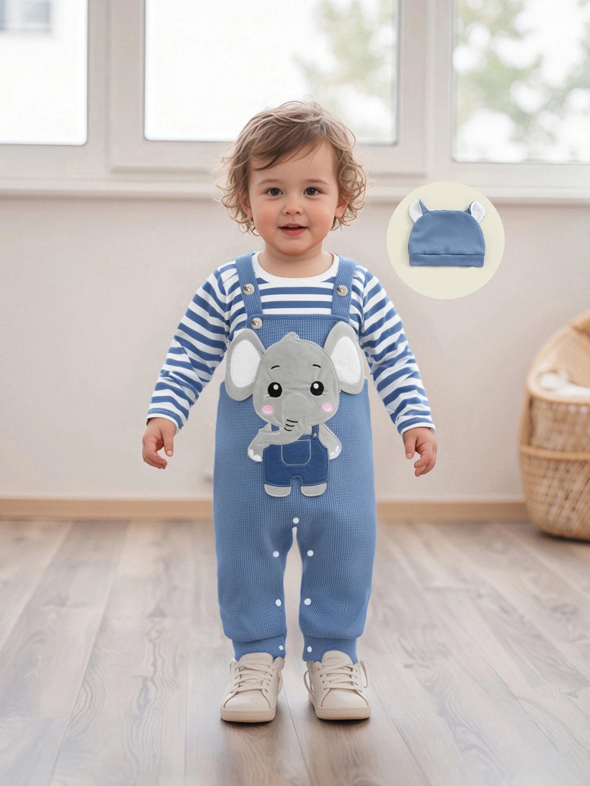 Cute & Comfy Newborn Baby Boys Outfit Set – 3-Piece Striped Romper and Hat