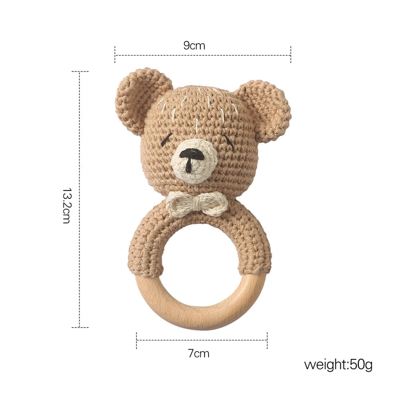 Wooden Teether Rattle - Soothing Music Ring with Rabbit Design for Babies - Pretty & Polished