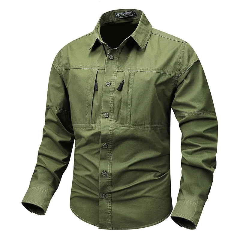 With 2 Chest Zipper Pockets Cargo Shirt Men's Quick Drying Skin Protective Long Sleeve Work Shirt Male Tops Outdoor