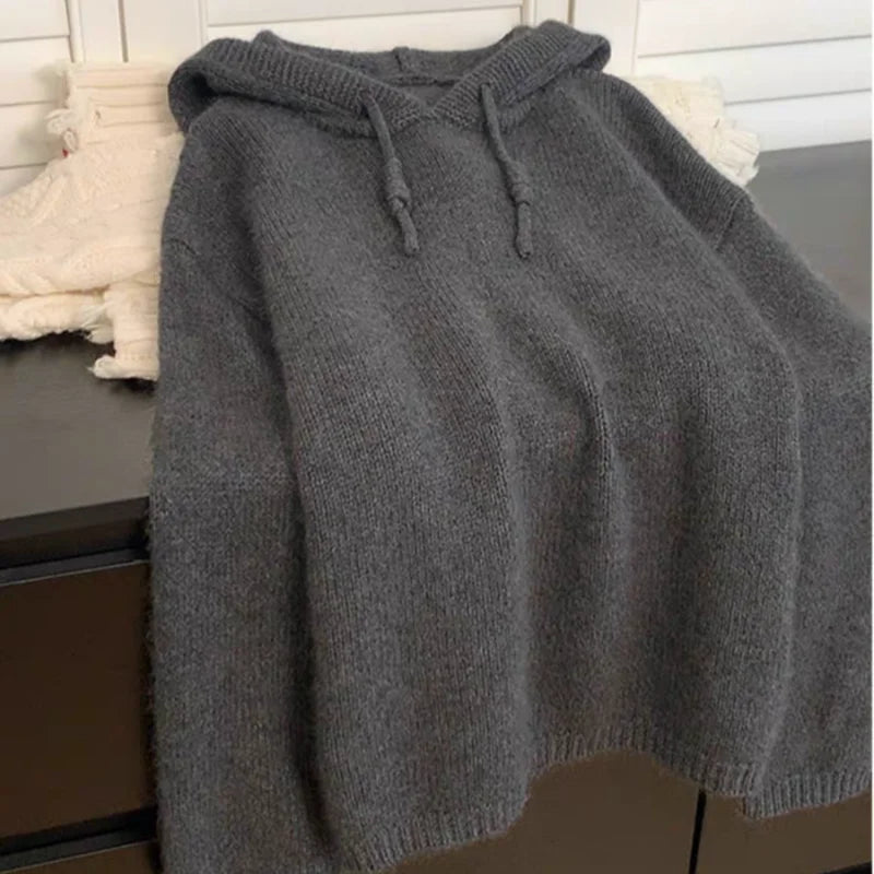 Women's 100% Wool Knit Hoodie Sweater