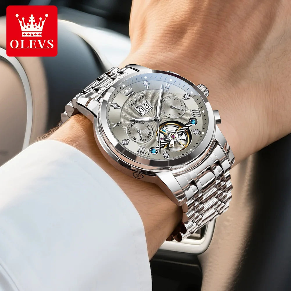 OLEVS Men's Skeleton Flywheel Automatic Mechanical Watch