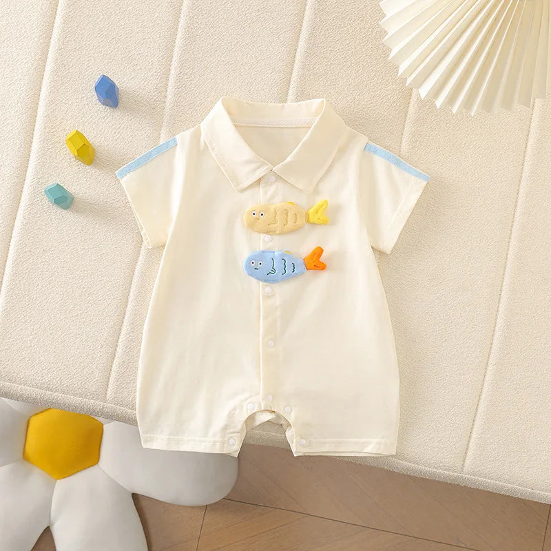 Charming Summer Baby Boys Jumpsuit - Adorable Cotton Romper with Cartoon Design - Pretty & Polished