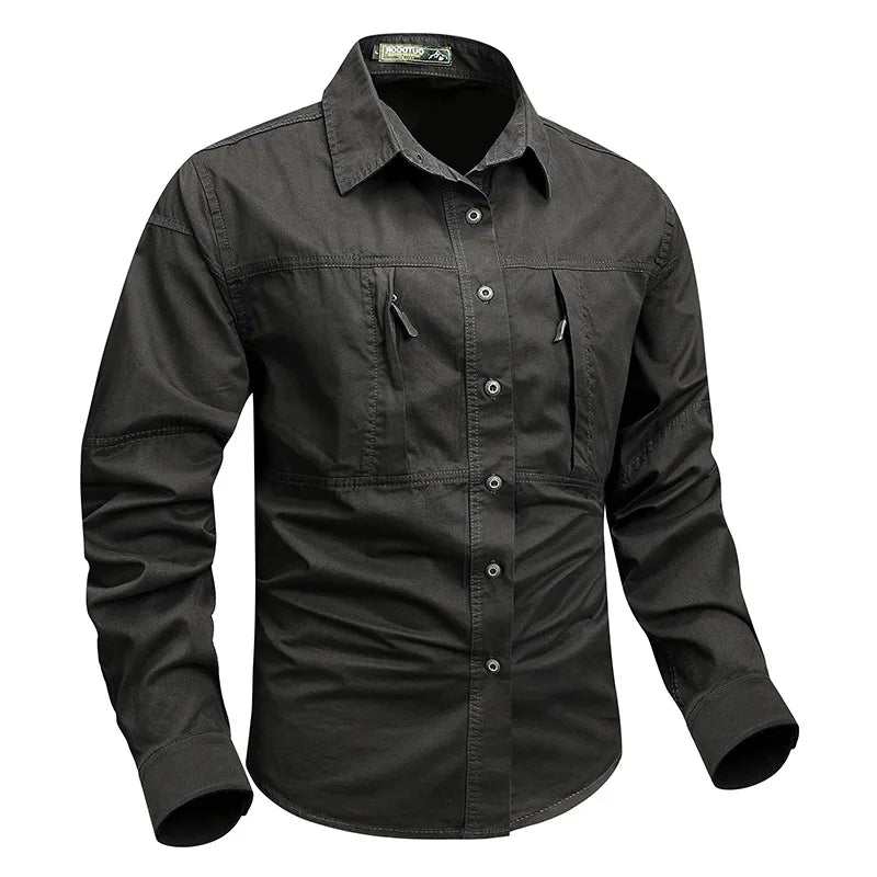 With 2 Chest Zipper Pockets Cargo Shirt Men's Quick Drying Skin Protective Long Sleeve Work Shirt Male Tops Outdoor