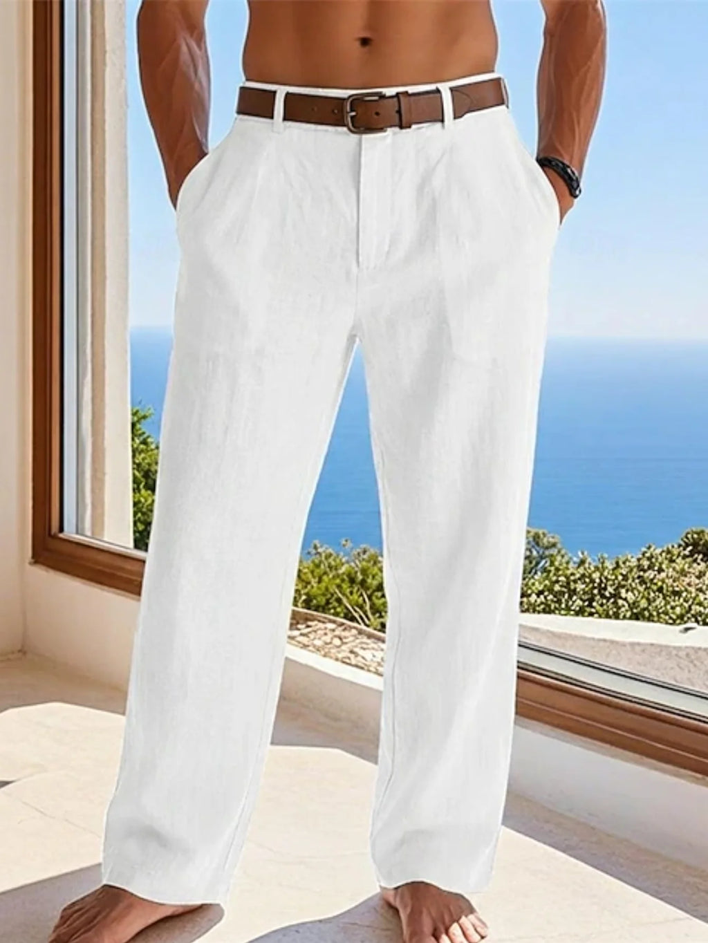 2025 New Men's Cotton Linen Pants Loose Autum Casual Pants Male Breathable Solid Color Drawstring Jogger Yoga Long Trousers