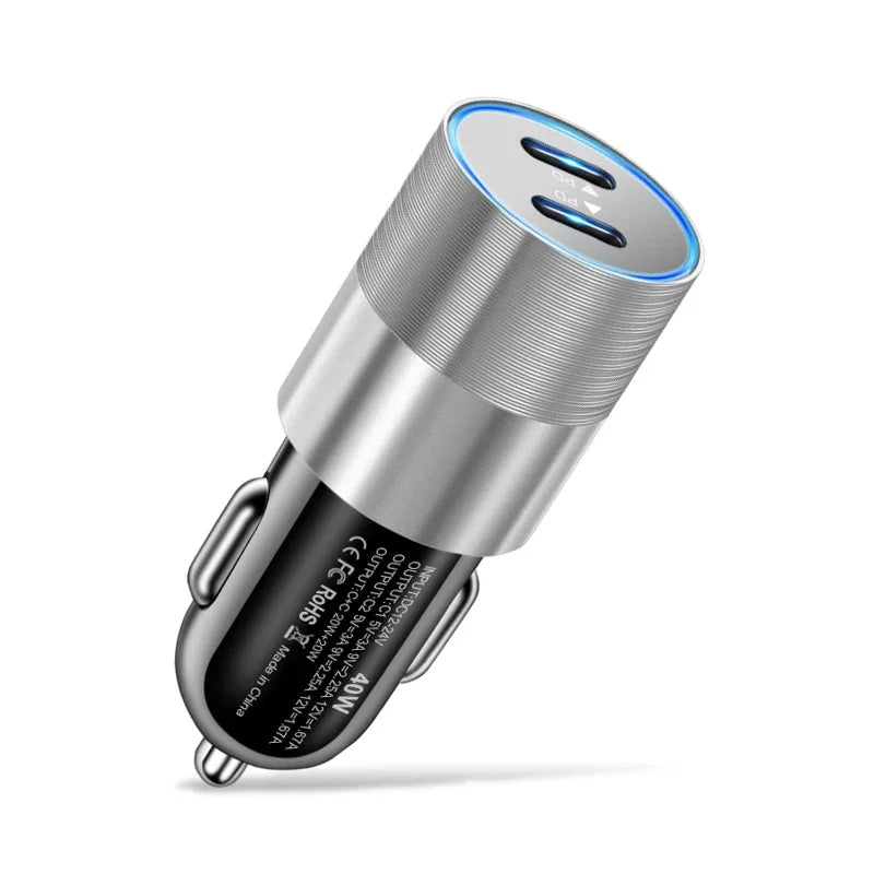 40W Dual PD USB-C Car Charger – Fast Charging for iPhone & Android