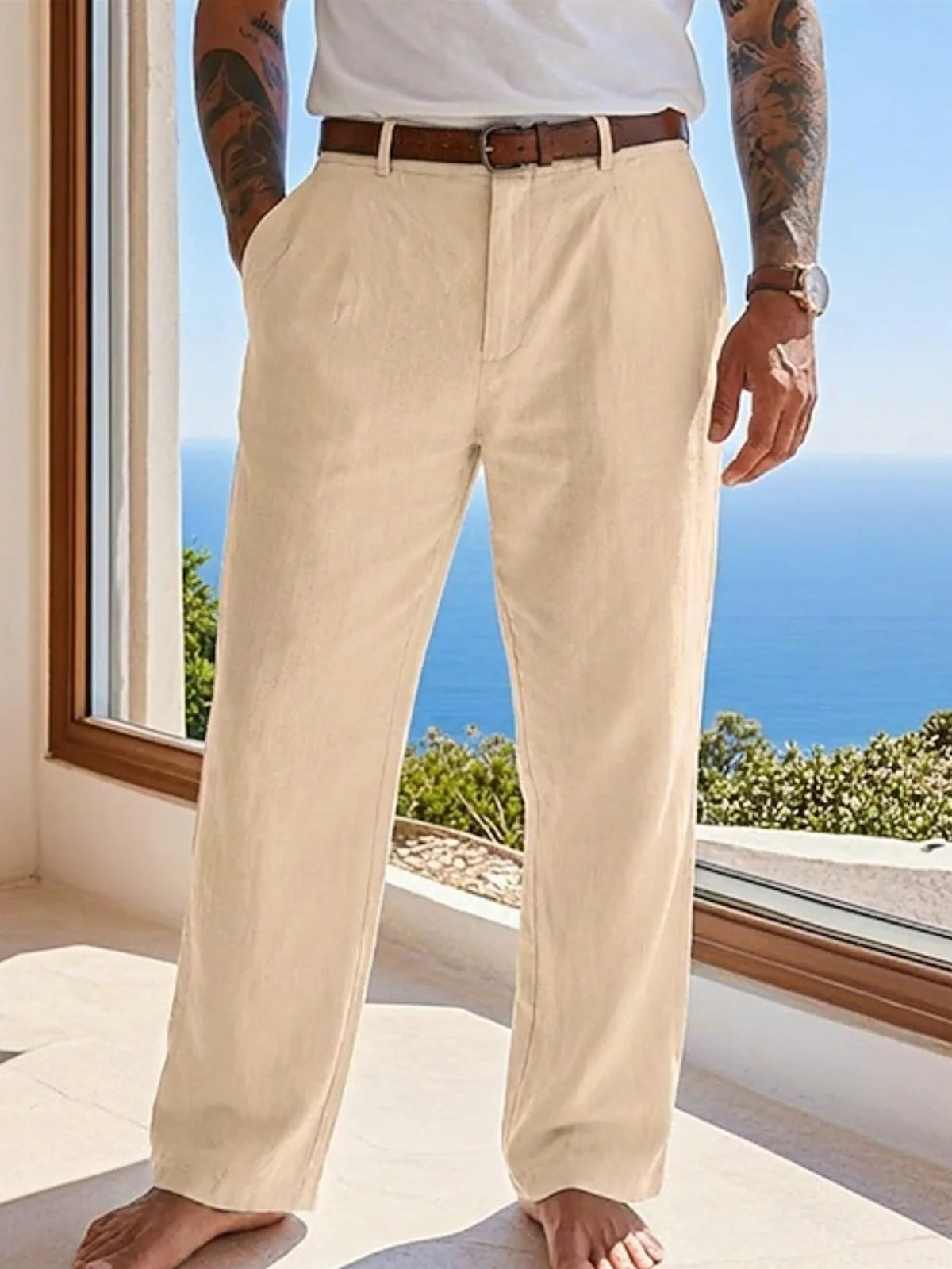 2025 New Men's Cotton Linen Pants Loose Autum Casual Pants Male Breathable Solid Color Drawstring Jogger Yoga Long Trousers