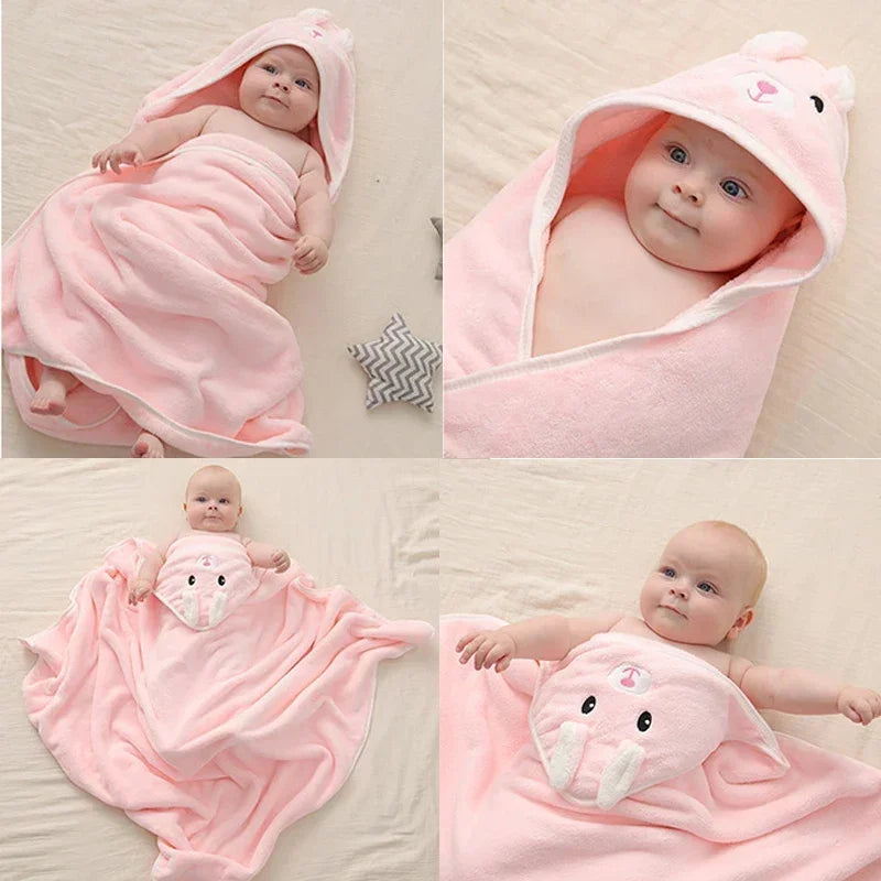 Cozy Baby Bathrobe and Towel - Soft Hooded Cartoon Coral Fleece for Boys and Girls - Pretty & Polished