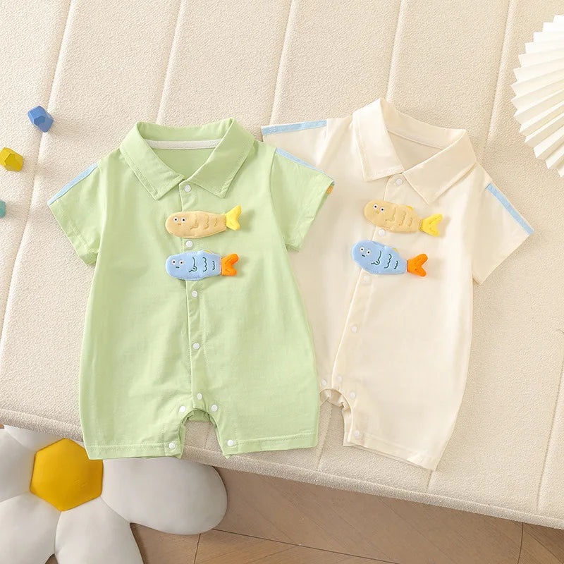 Charming Summer Baby Boys Jumpsuit - Adorable Cotton Romper with Cartoon Design - Pretty & Polished