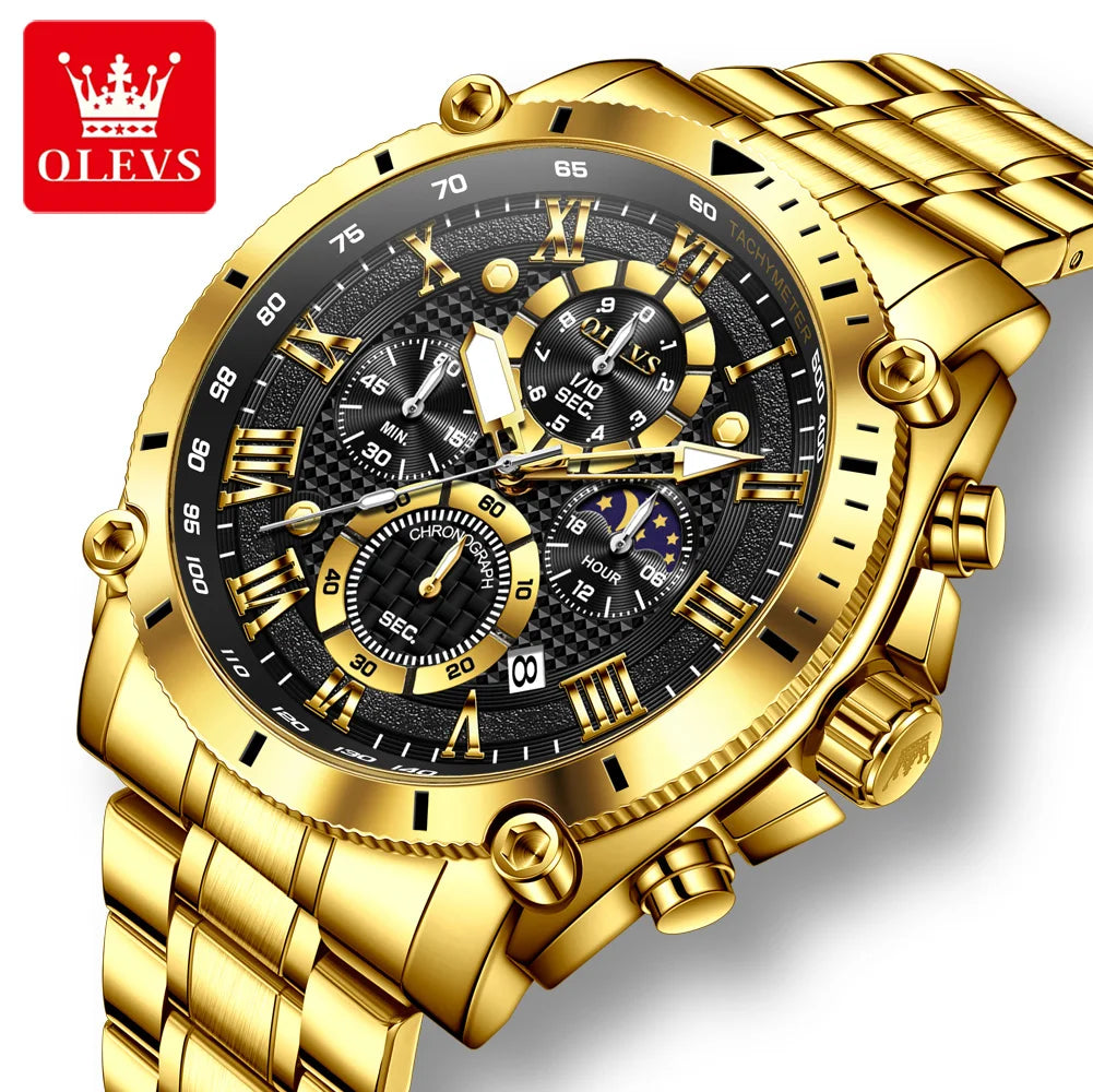 OLEVS Men's Multifunctional Sports Quartz Watch – Moon Phase & Luminous