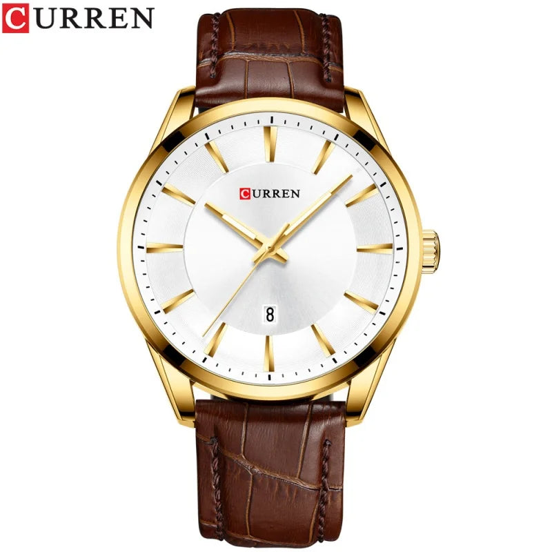 CURREN Men's Minimalist Quartz Watch – Leather Strap Calendar