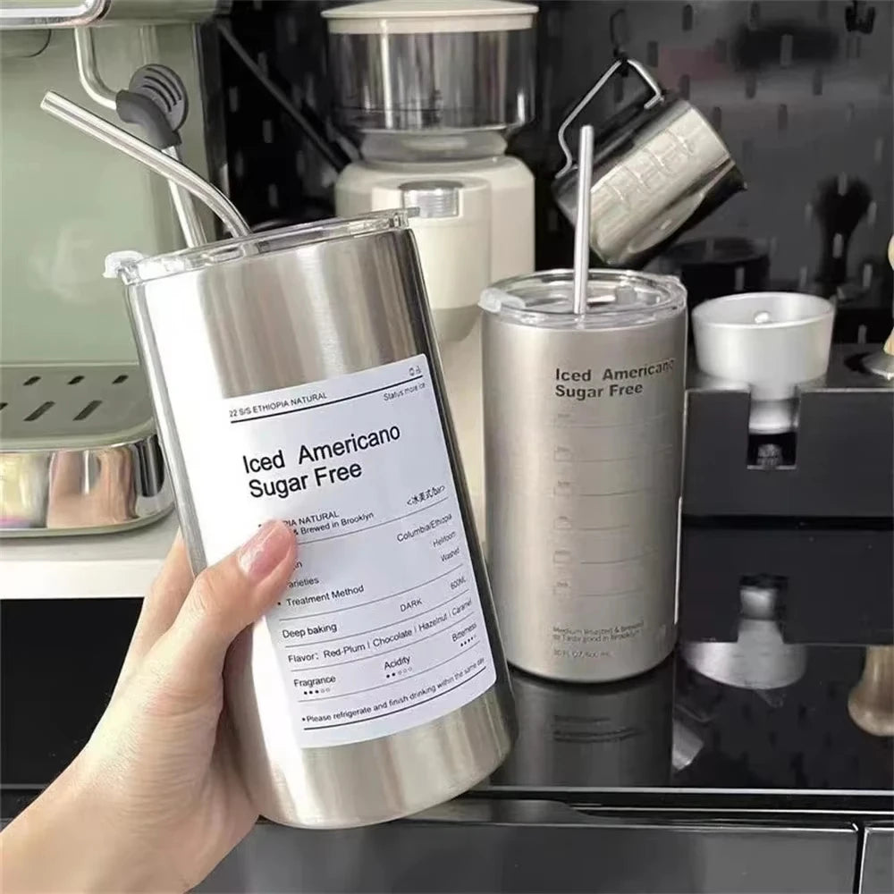 600ml Stainless Steel Insulated Tumbler with Straw – Double-Wall Cup for Iced Coffee & Cold Drinks