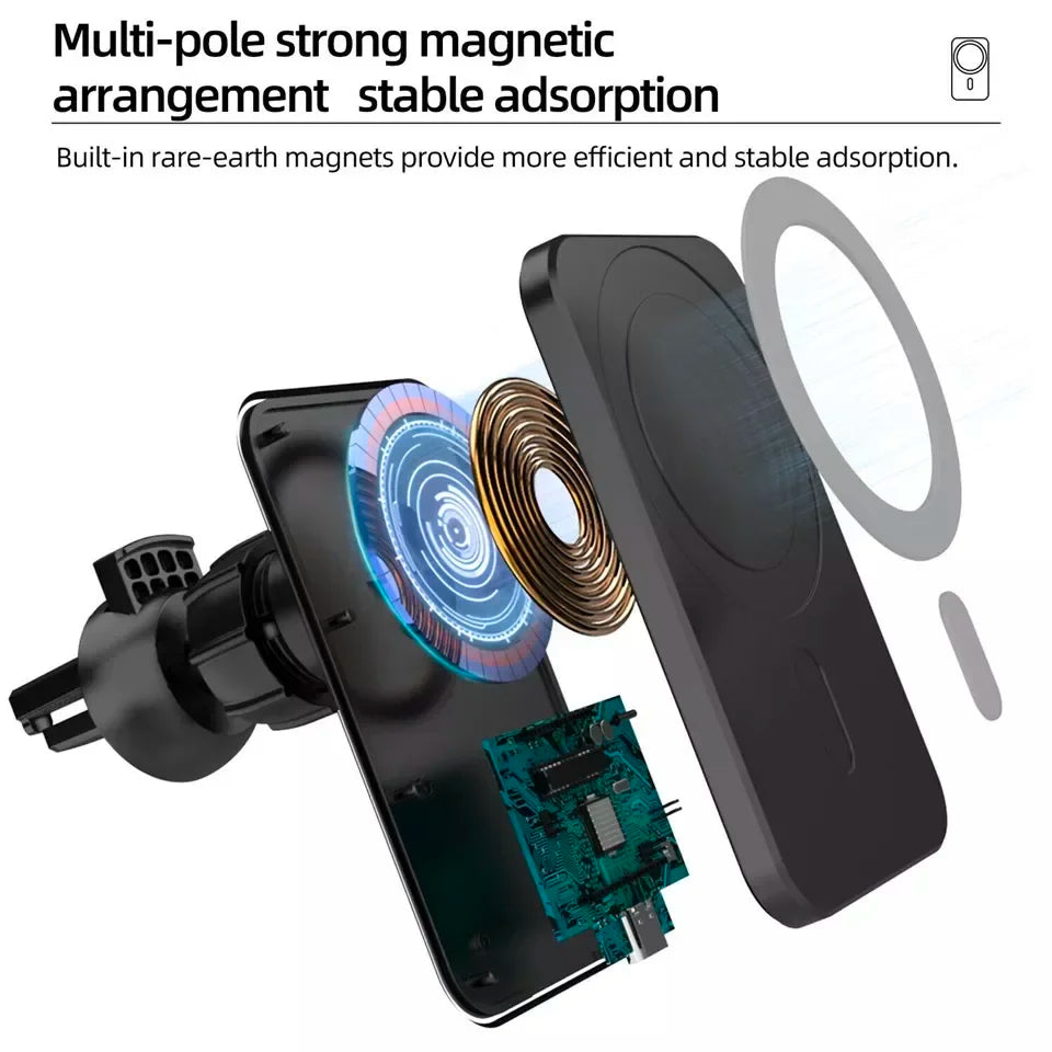 UYUXIO 30W Magnetic Wireless Car Charger – Phone Holder for iPhone 12–16 Pro Max