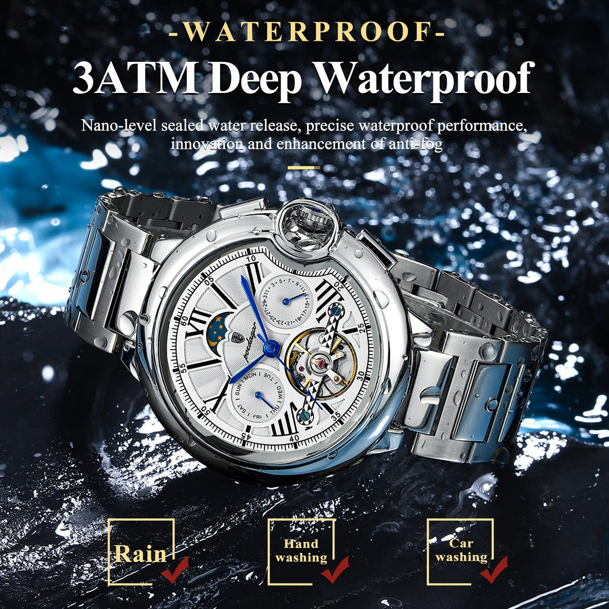 POEDAGAR Men's Hollow Tourbillon Automatic Mechanical Watch