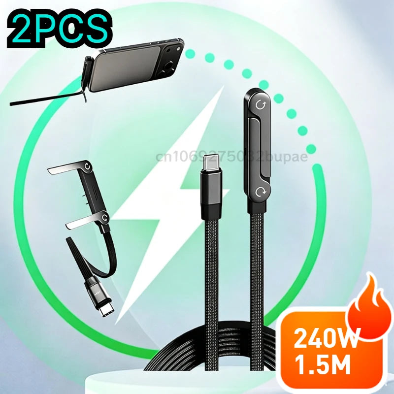 240W Fast Charging USB-C Cable – Folding Gaming-Friendly Rotatable Design