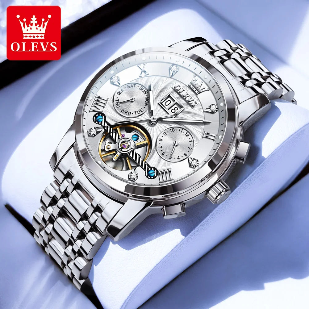 OLEVS Men's Skeleton Flywheel Automatic Mechanical Watch