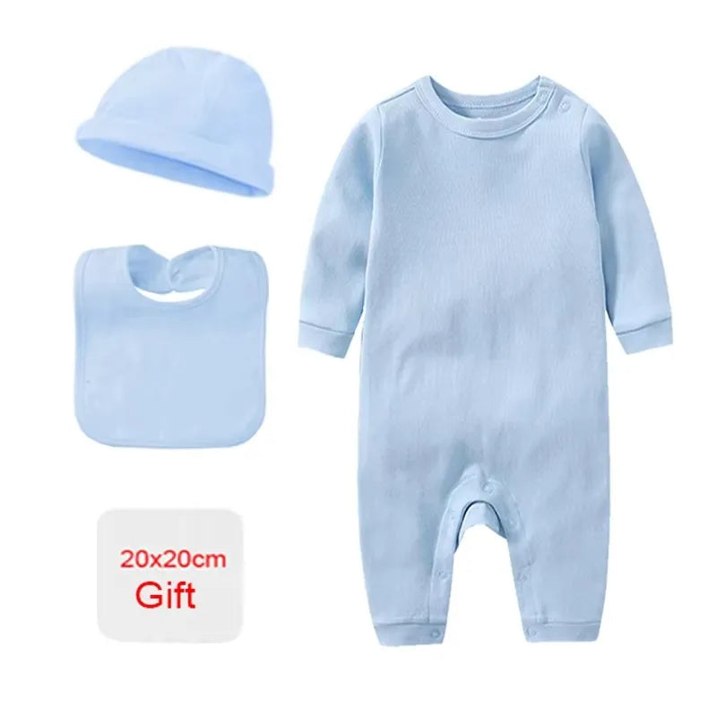 Cozy Cotton Newborn Baby Clothing Set - 4 Pcs Romper Bonnet Bibs for Hospital Outfits
