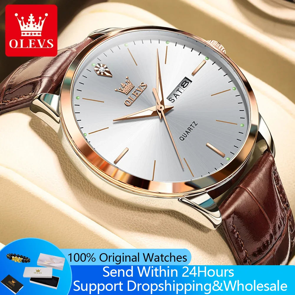 OLEVS Men's Dual Calendar Business Quartz Watch – Luminous & Waterproof