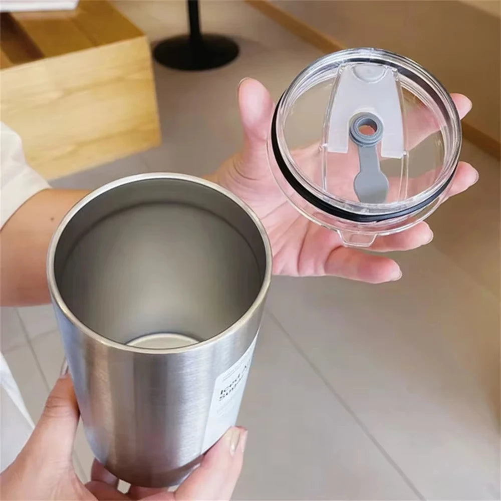 600ml Stainless Steel Insulated Tumbler with Straw – Double-Wall Cup for Iced Coffee & Cold Drinks