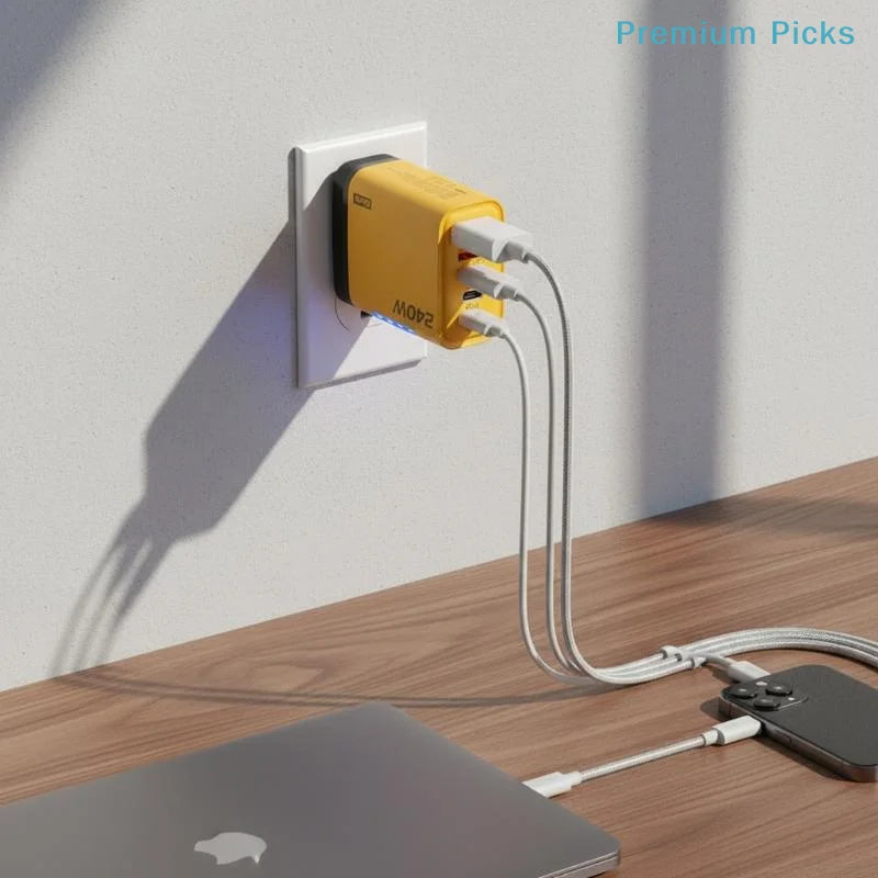 240W 5-Port GaN Charger – PD & QC3.0 USB-C Fast Charging for Travel & Office