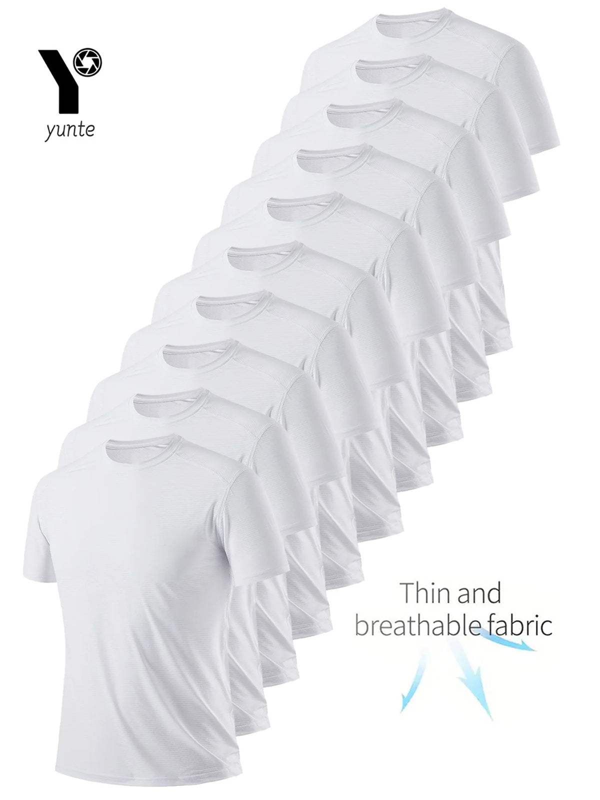 Crew T-Shirt10Pcs White Ultralight Men Quick Dry Breathable Sweat Shirt for Fitness Gym Running Light Plaid Quick Dry Short Sleeves