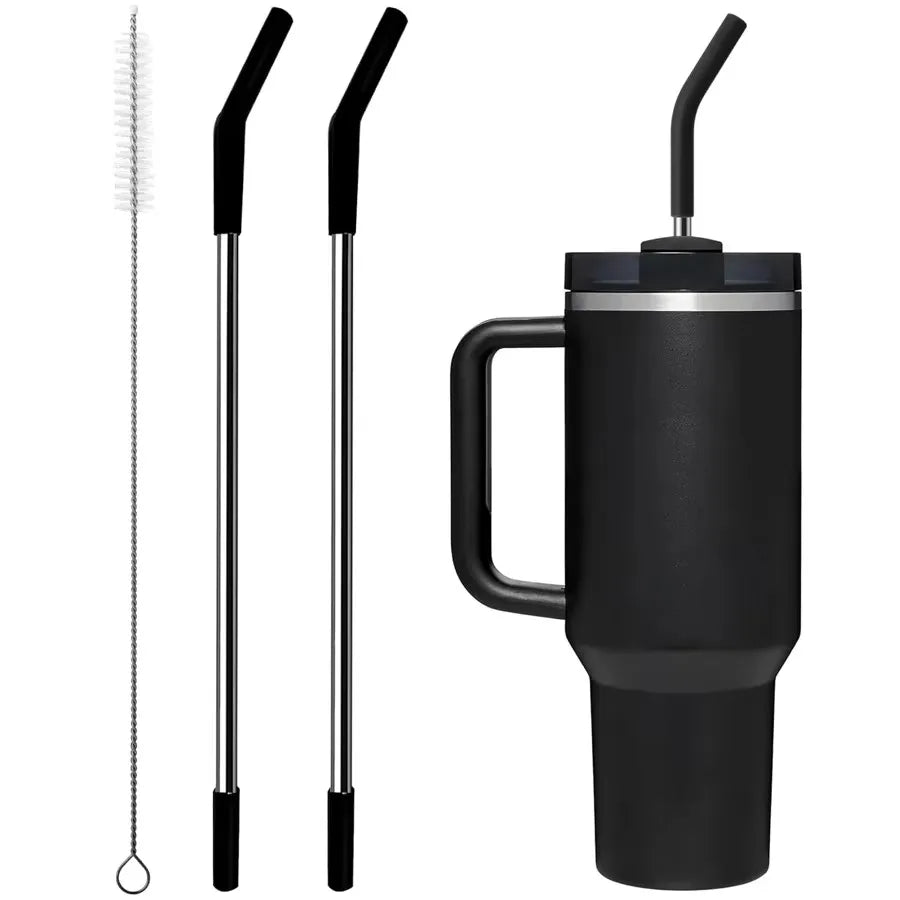 Stainless Steel Replacement Straws for Stanley Cup – 2-Pack with Silicone Tips & Cleaning Brush