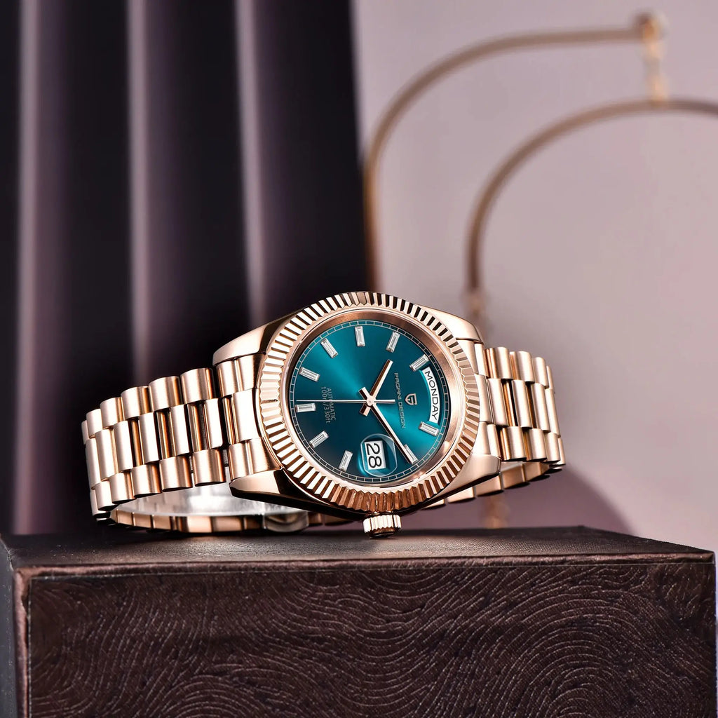PAGANI DESIGN Men's Rose Gold Blue Automatic Watch – Sapphire Glass