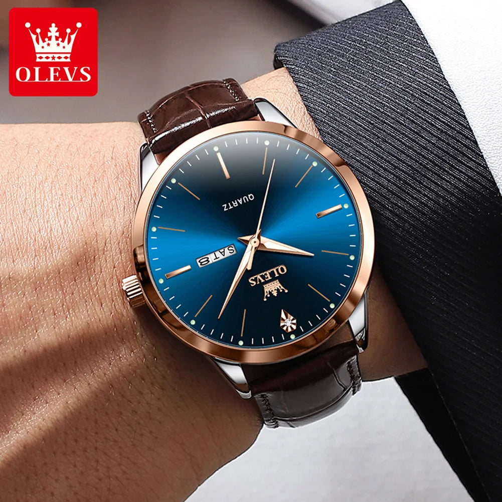 OLEVS Men's Classic Business Quartz Watch – Leather Strap