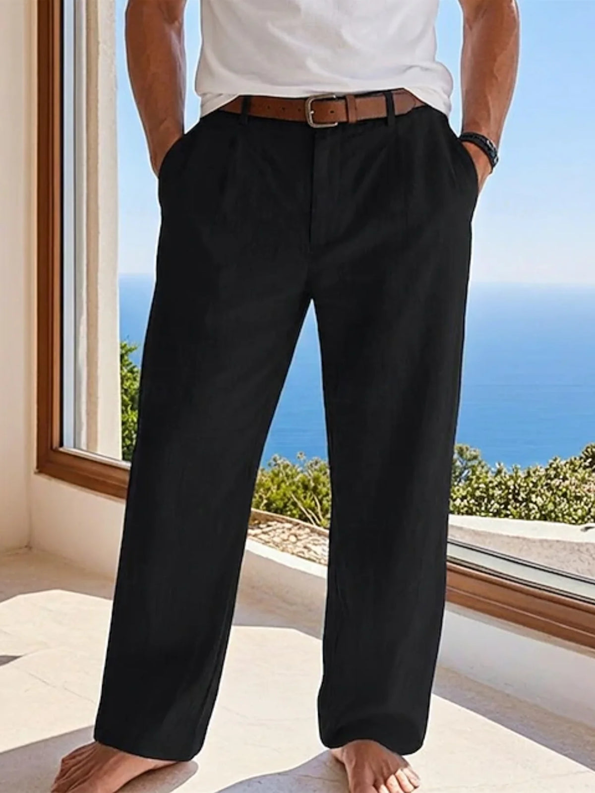 2025 New Men's Cotton Linen Pants Loose Autum Casual Pants Male Breathable Solid Color Drawstring Jogger Yoga Long Trousers