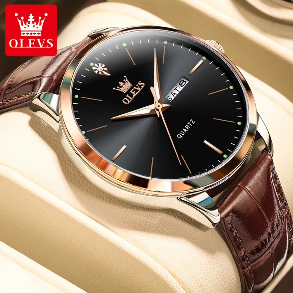 OLEVS Men's Classic Business Quartz Watch – Leather Strap