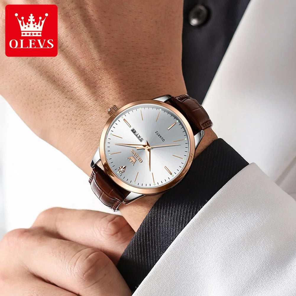 OLEVS Men's Dual Calendar Business Quartz Watch – Luminous & Waterproof