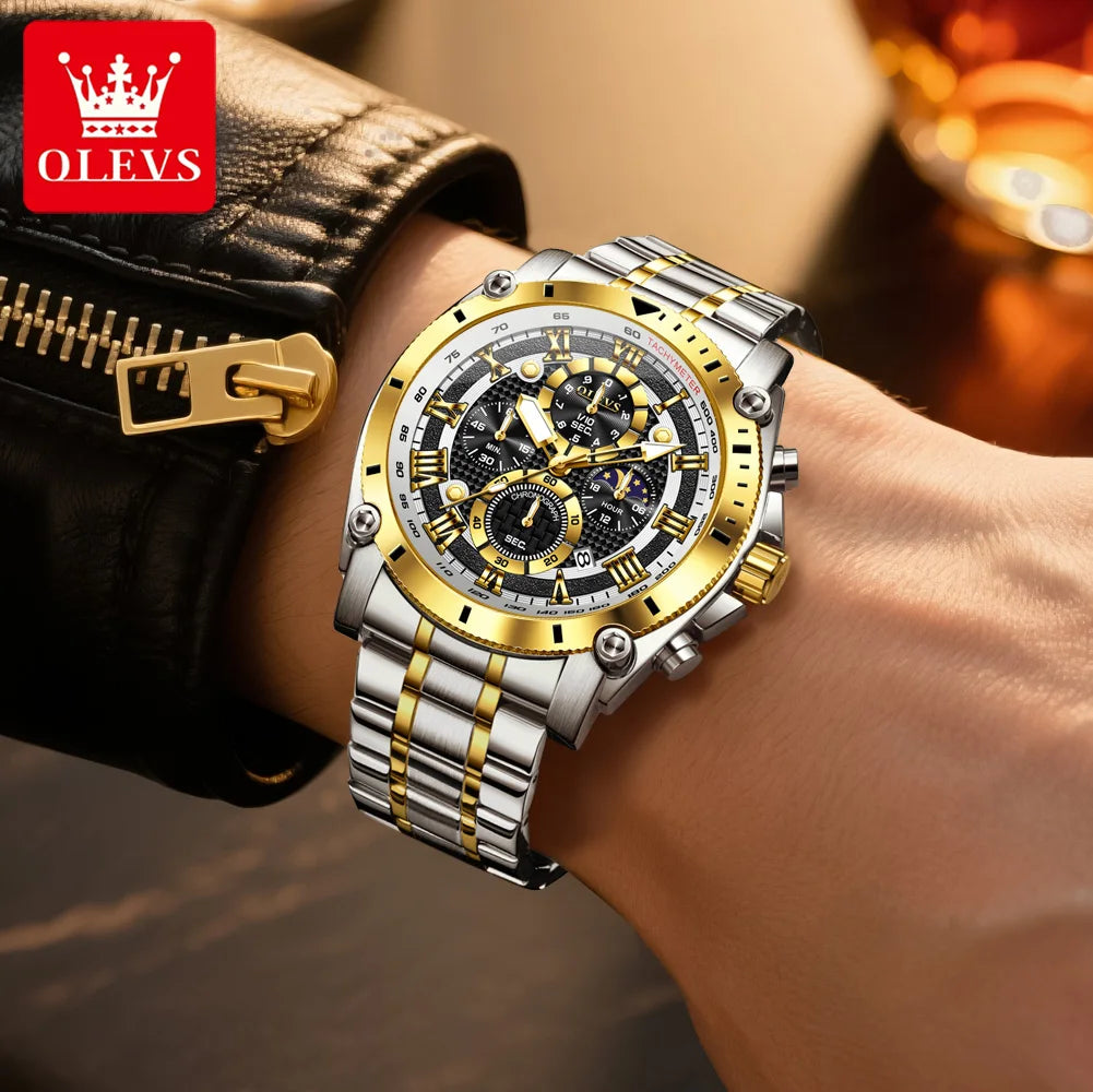 OLEVS Men's Multifunctional Sports Quartz Watch – Moon Phase & Luminous