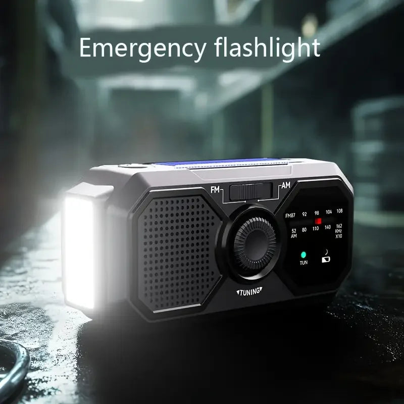 Portable Solar Emergency Radio – Hand Crank AM/FM, USB Charger & Flashlight