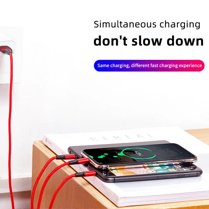 120W Fast Charging Multi Cable – Nylon Braided USB for iOS, Android & USB-C