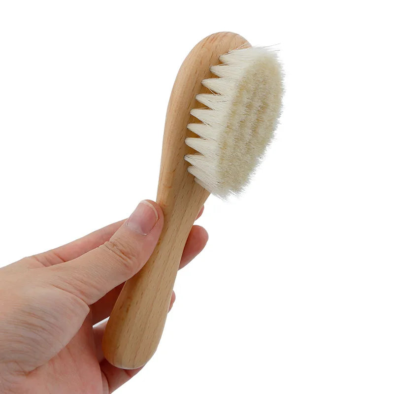 Soft Baby Wood Brush Set Newborn Baby Stuff Natural Wool Comb Infant Hair Brush Head Massager Portable Kid Baby Bath Accessories - Pretty & Polished