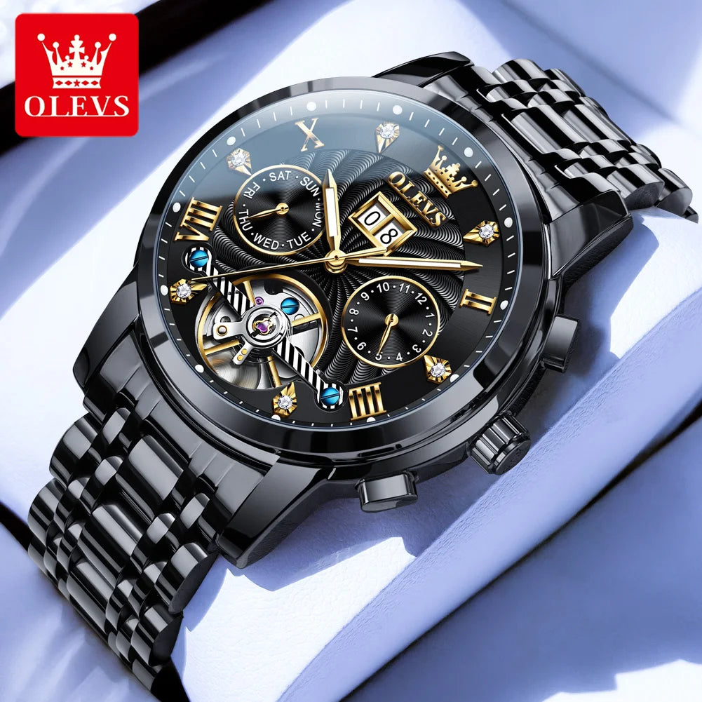 OLEVS Men's Skeleton Flywheel Automatic Mechanical Watch