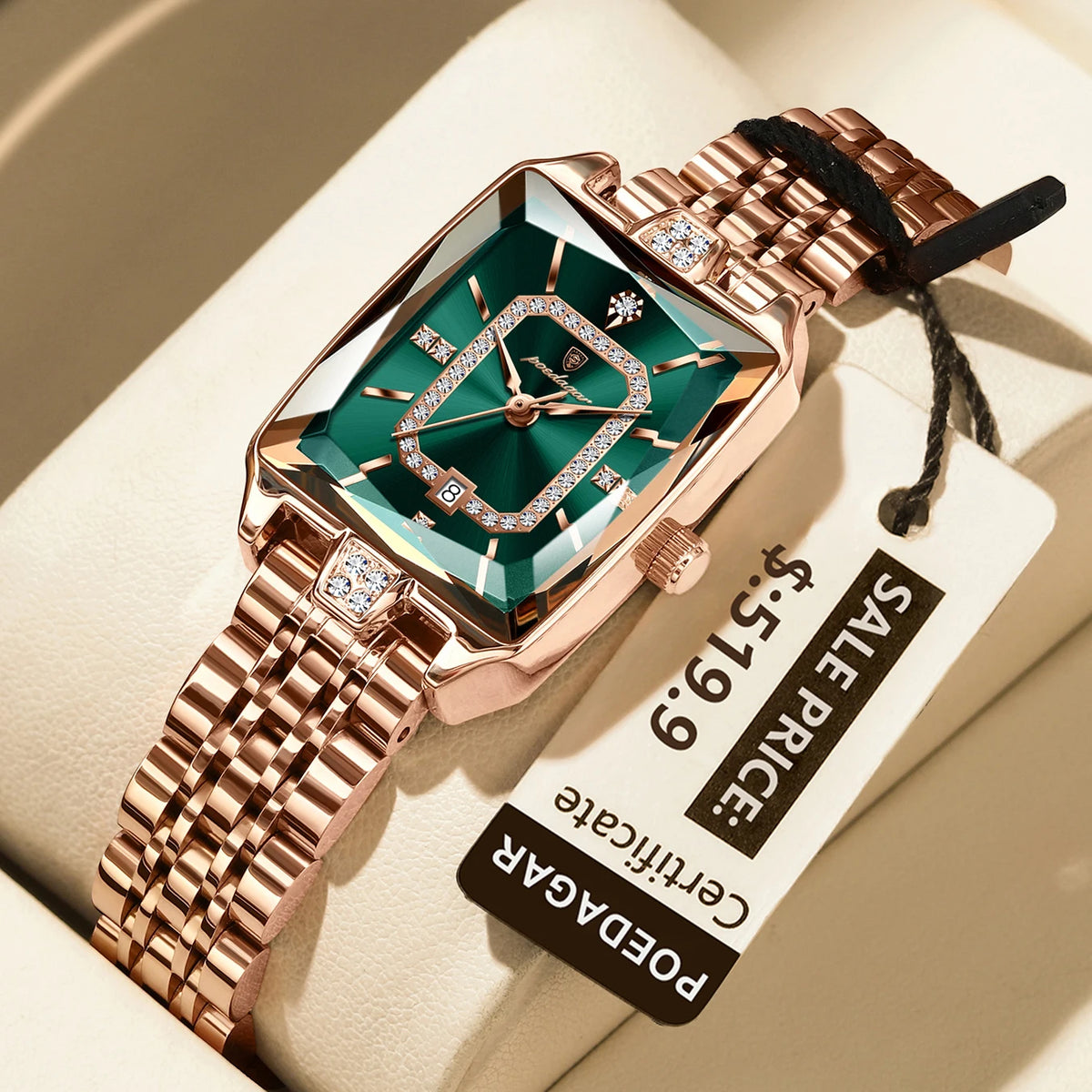 POEDAGAR Women's Elegant Rectangle Quartz Watch – Stainless Steel