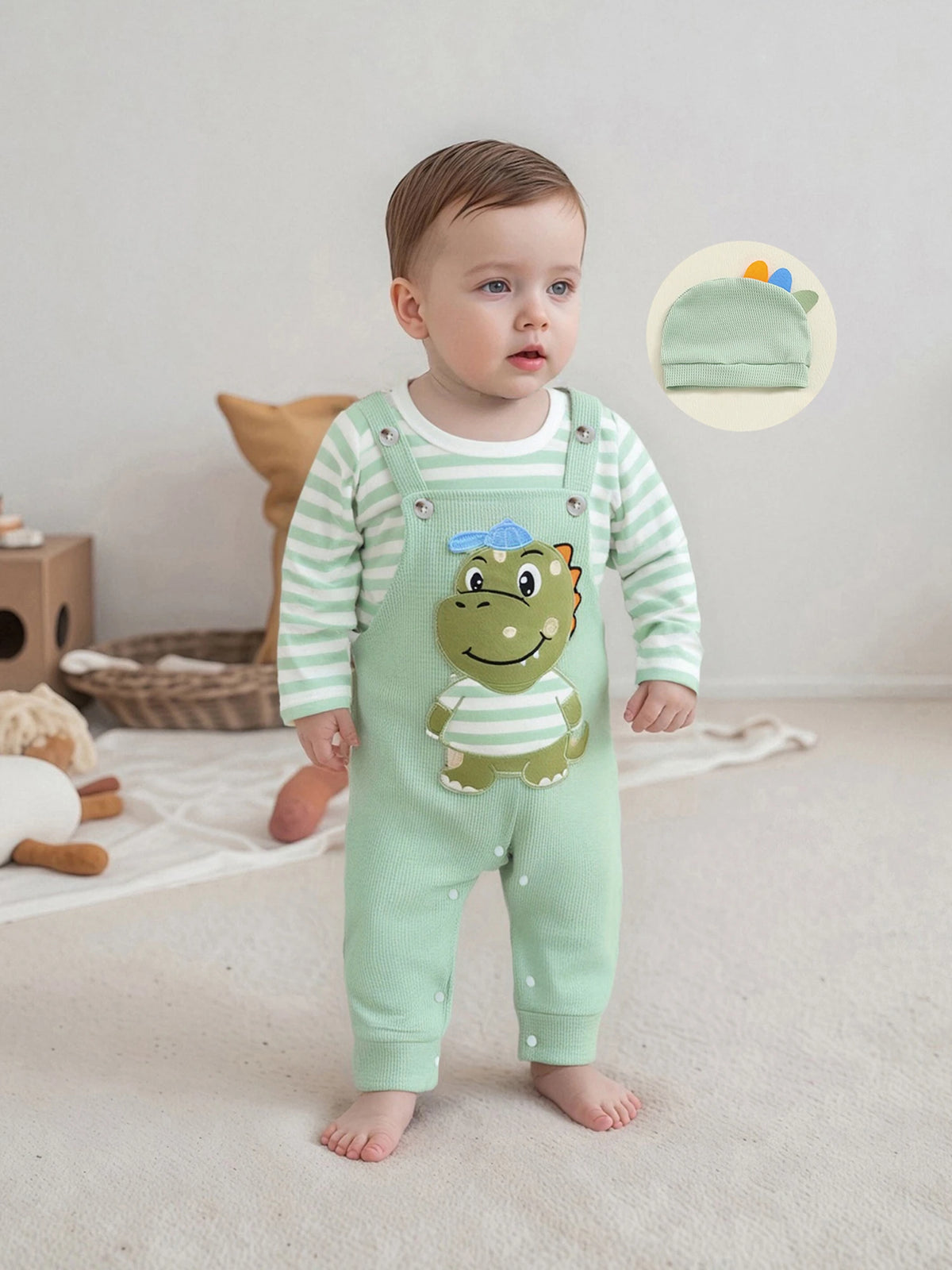 Cute & Comfy Newborn Baby Boys Outfit Set – 3-Piece Striped Romper and Hat