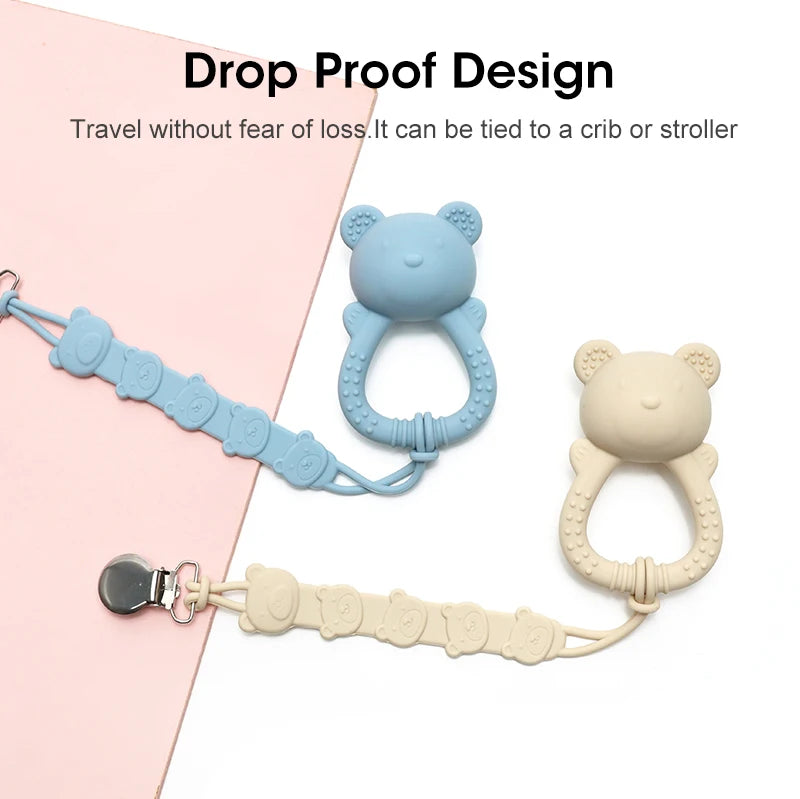Baby Teether Toy - Cute Bear Shape with Rattle Sound - Soft Silicone, BPA-Free - Soothing Sore Gums for Newborns & Infants - Pretty & Polished
