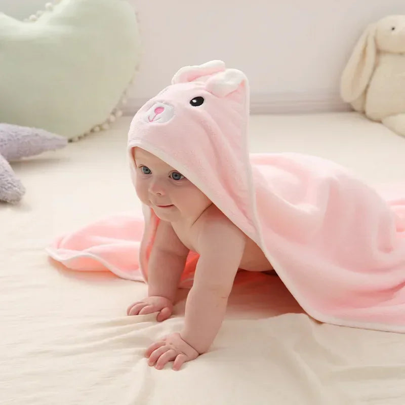 Cozy Baby Bathrobe and Towel - Soft Hooded Cartoon Coral Fleece for Boys and Girls - Pretty & Polished