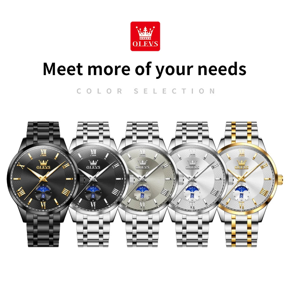 OLEVS Men's Luxury Quartz Watch – Large Dial Day Date Display