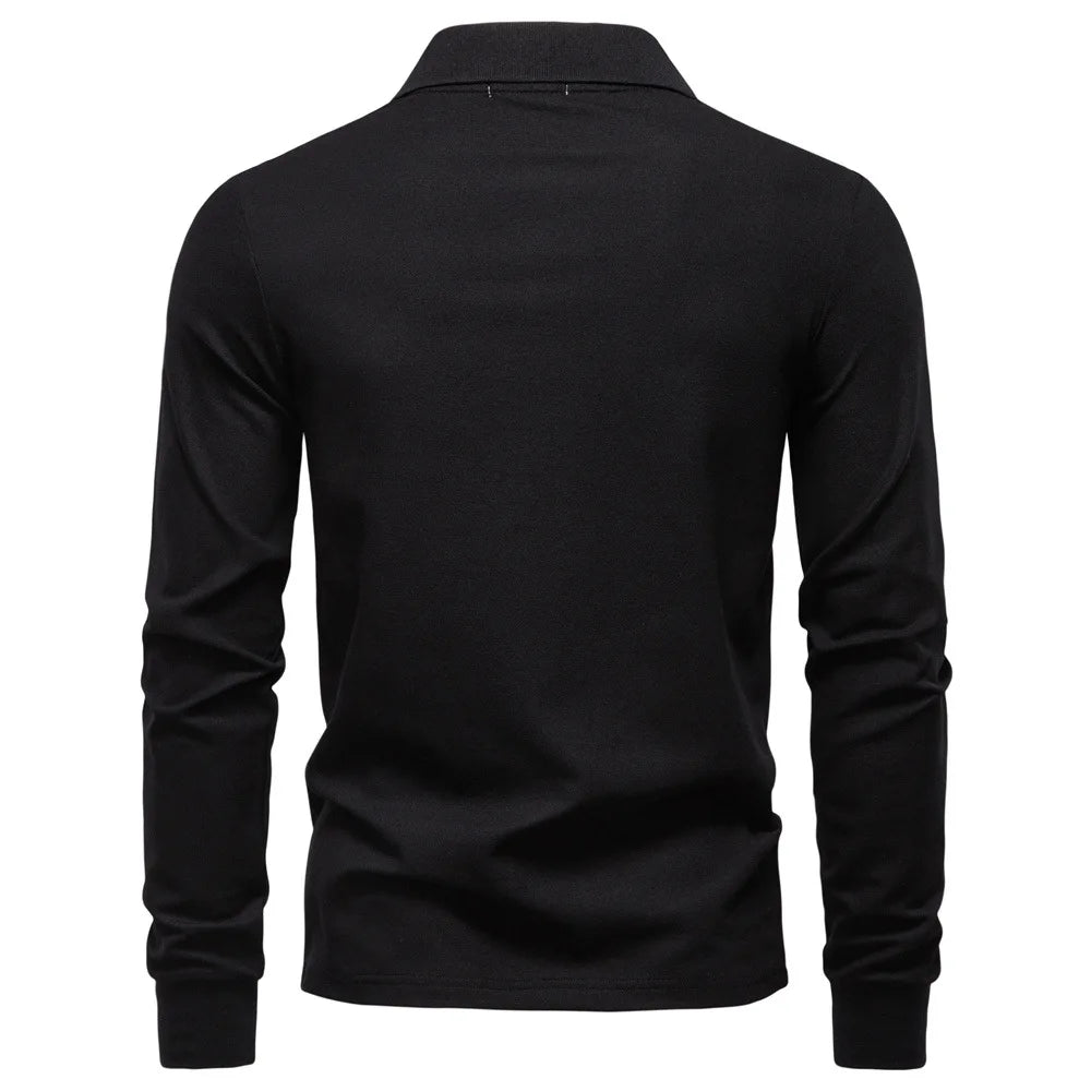 Dropshipping Men's Deer Embroidery Polo Shirts Solid Color Long Sleeve Social Business Male Spring Autumn 2025 New