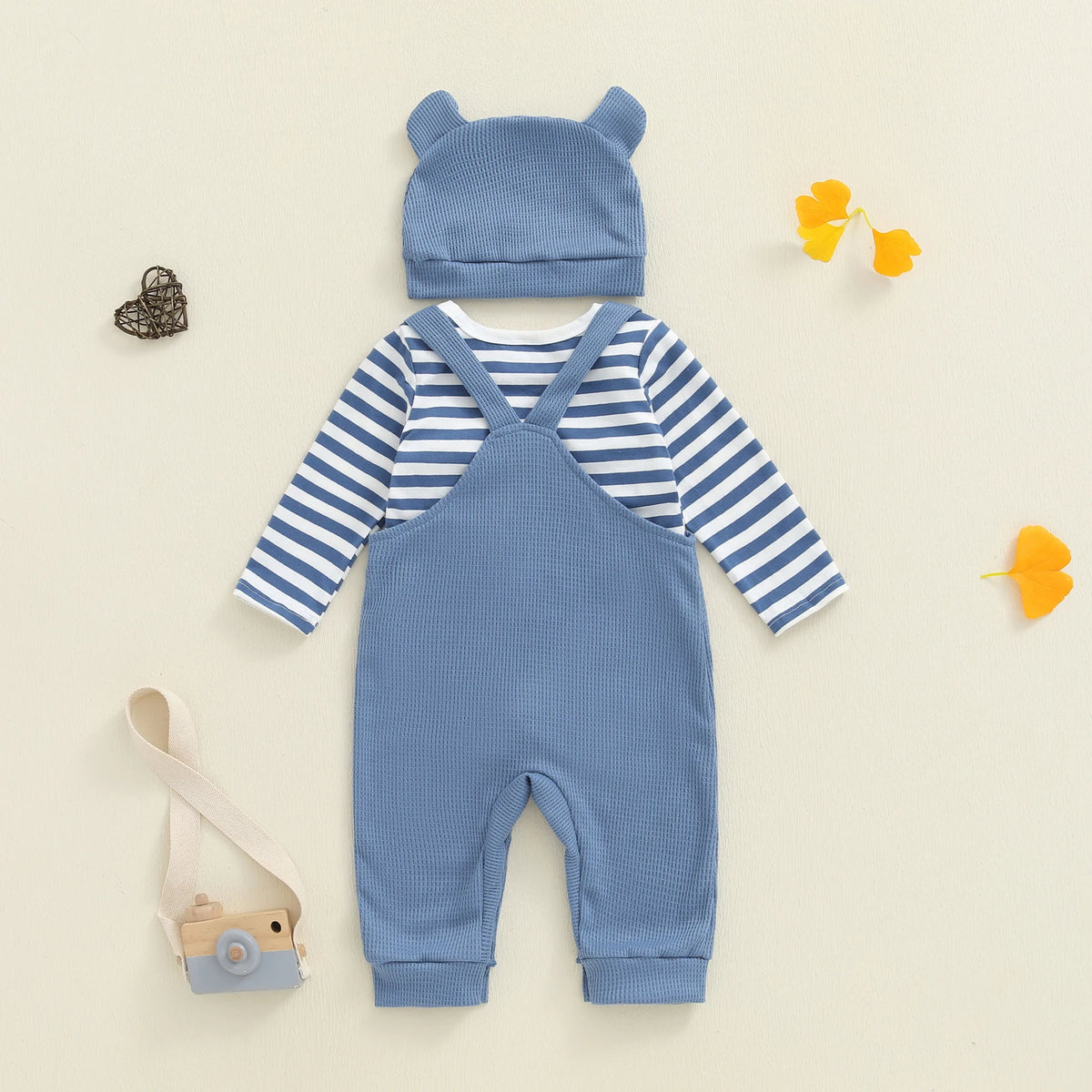 Cute & Comfy Newborn Baby Boys Outfit Set – 3-Piece Striped Romper and Hat