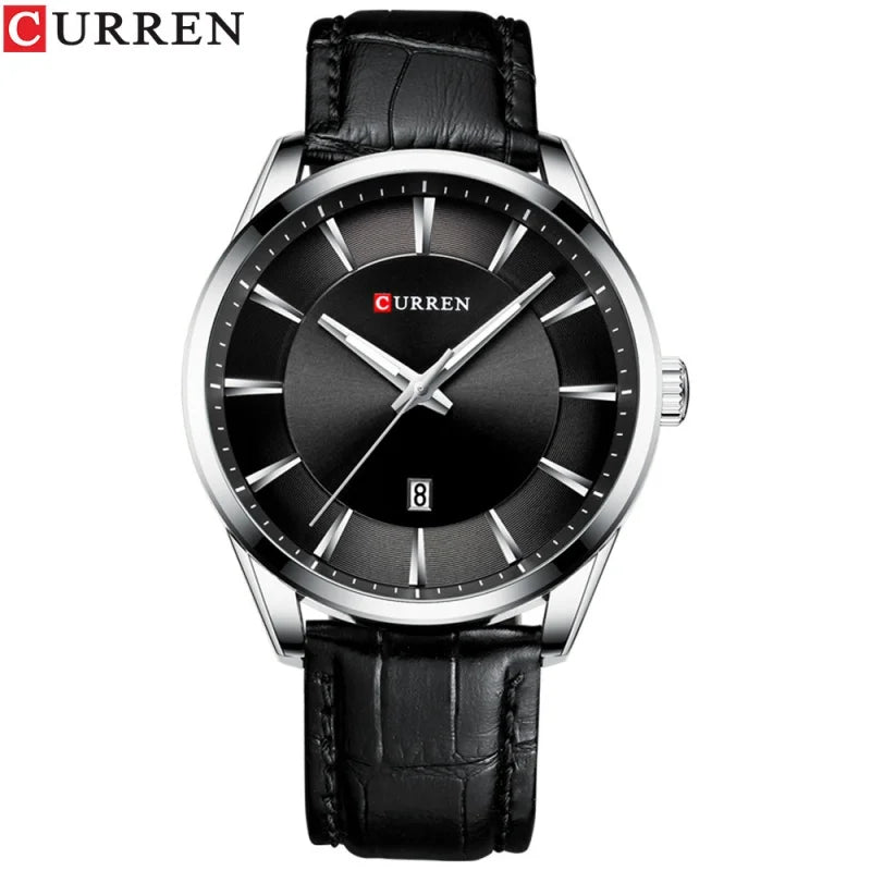 CURREN Men's Minimalist Quartz Watch – Leather Strap Calendar
