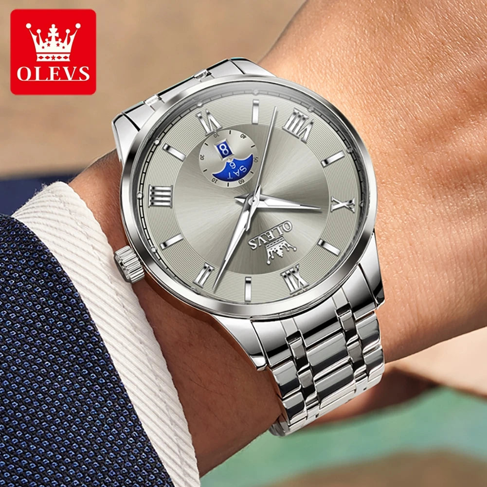 OLEVS Men's Luxury Quartz Watch – Large Dial Day Date Display