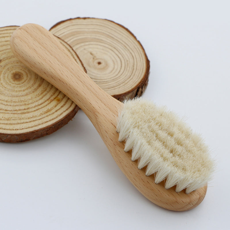 Soft Baby Wood Brush Set Newborn Baby Stuff Natural Wool Comb Infant Hair Brush Head Massager Portable Kid Baby Bath Accessories - Pretty & Polished