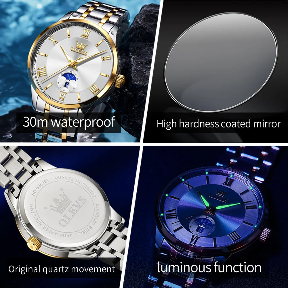 OLEVS Men's Luxury Quartz Watch – Large Dial Day Date Display