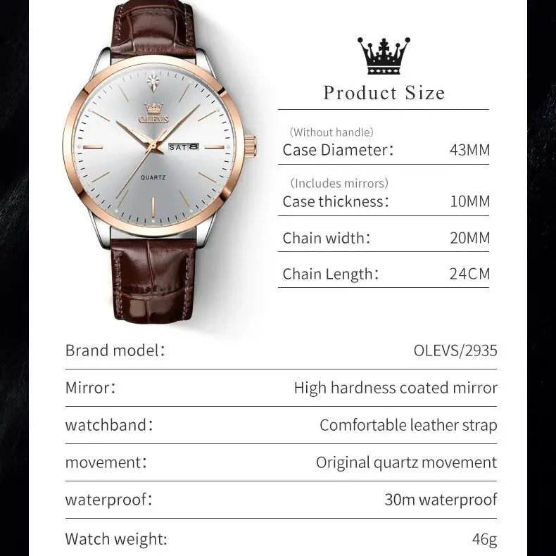 OLEVS Men's Classic Business Quartz Watch – Leather Strap