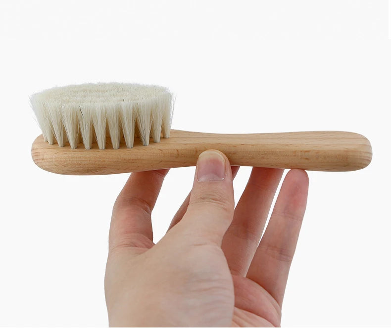 Soft Baby Wood Brush Set Newborn Baby Stuff Natural Wool Comb Infant Hair Brush Head Massager Portable Kid Baby Bath Accessories - Pretty & Polished